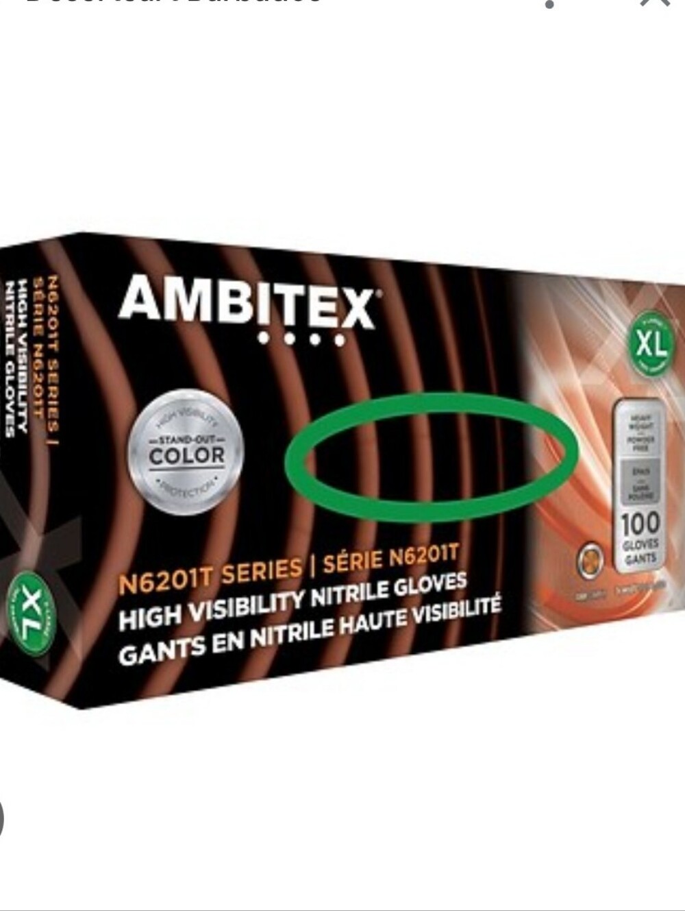 Ambitex N6201T Series Powder Free Orange Nitrile Gloves, XL, 100 Gloves